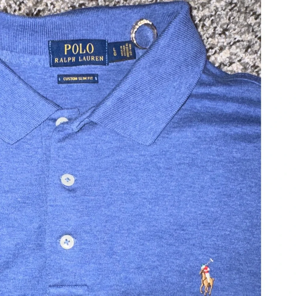 Polo Ralph Lauren Mens L Custom Slim Fit Polo Shirt Blue Heather Short Sleeve
